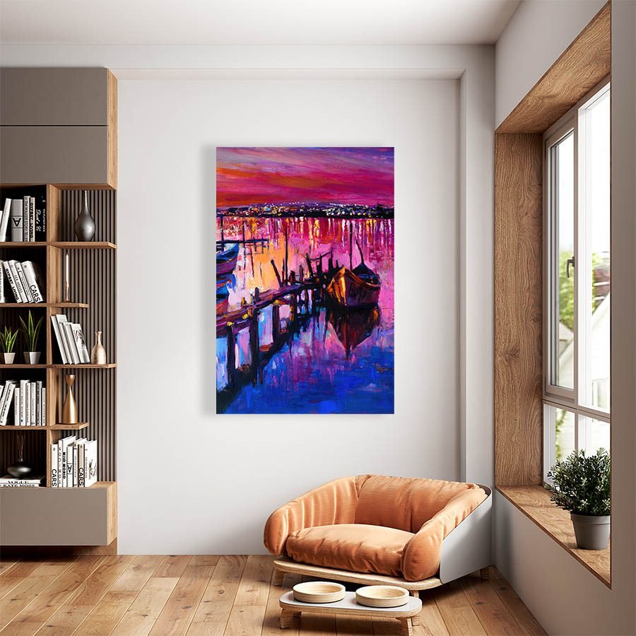 Cuadro Decorativo Barca en el Atardecer Estilo Oleo #03V - Imagen 2