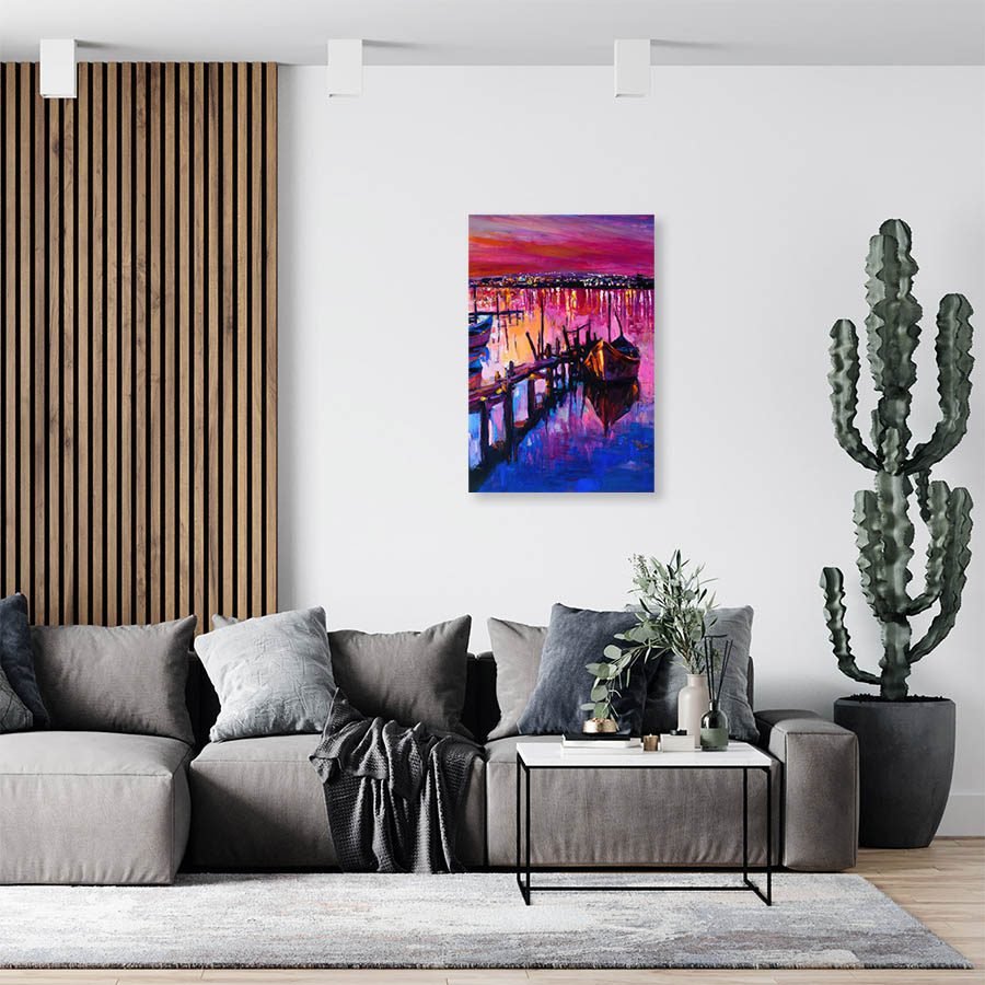 Cuadro Decorativo Barca en el Atardecer Estilo Oleo #03V - Imagen 3