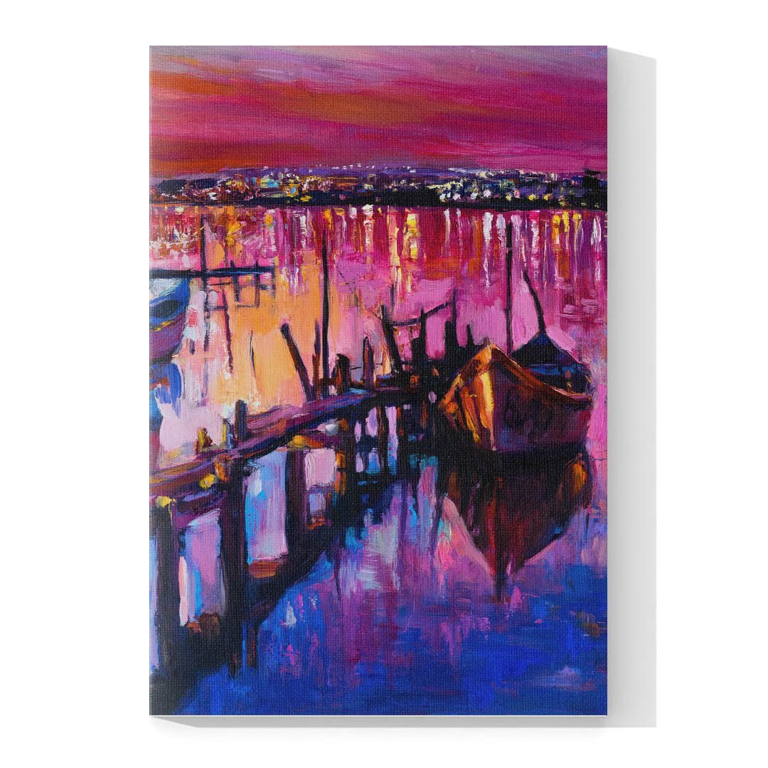 Cuadro Decorativo Barca en el Atardecer Estilo Oleo #03V - Imagen 4