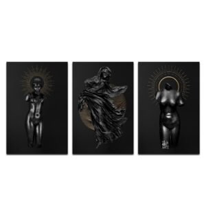Set de 3 Cuadros Decorativos Figuras en color Negro y Dorado