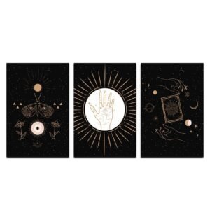 Set de 3 Cuadros Decorativos Holísticos en Dorado y Negro