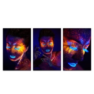 Set de 3 Cuadros Decorativos  de Fotos Vanguardistas Estilo Neón de Rostros de Mujer #2