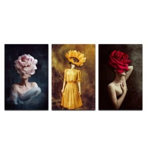 Set de 3 Cuadros Decorativos Mujeres Florales