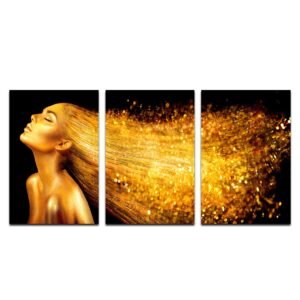 Set de 3 Cuadros Decorativos Mujer en Dorado de cabello Dorado
