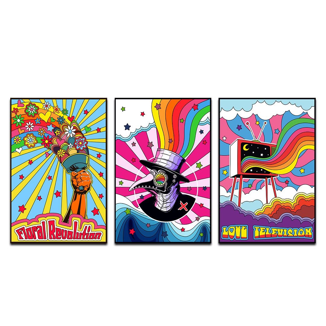 Set de 3 Cuadros Decorativos Psicodélicos