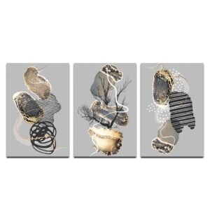 Set de 3 Cuadros Decorativos Abstractos en Dorados y Negros