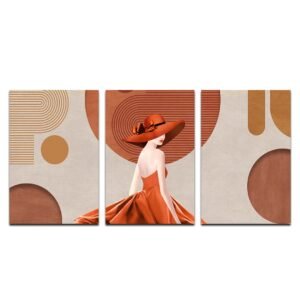 Set de 3 Cuadros Decorativos Moderno Minimalista con Mujer en Rojo