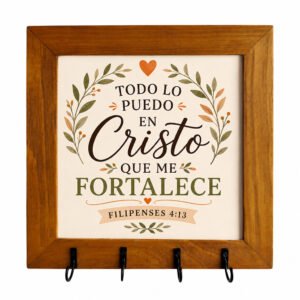 Porta llaves Decorativo de Madera con 4 Ganchos | Diseño Cristiano y Frases Inspiracionales para el Hogar